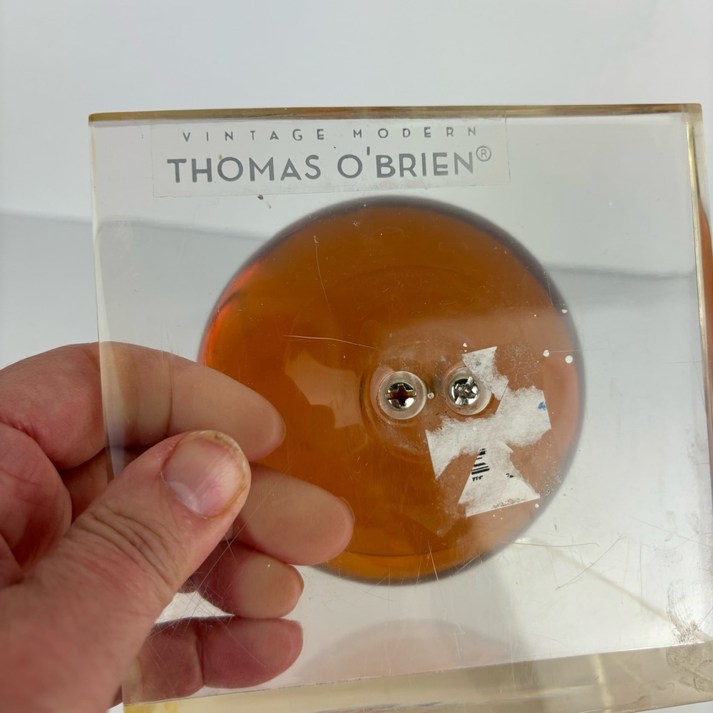 Vintage Modern Thomas O’Brian-Amber Lucite Sphere Bookends - Pair - Picture 10 of 15